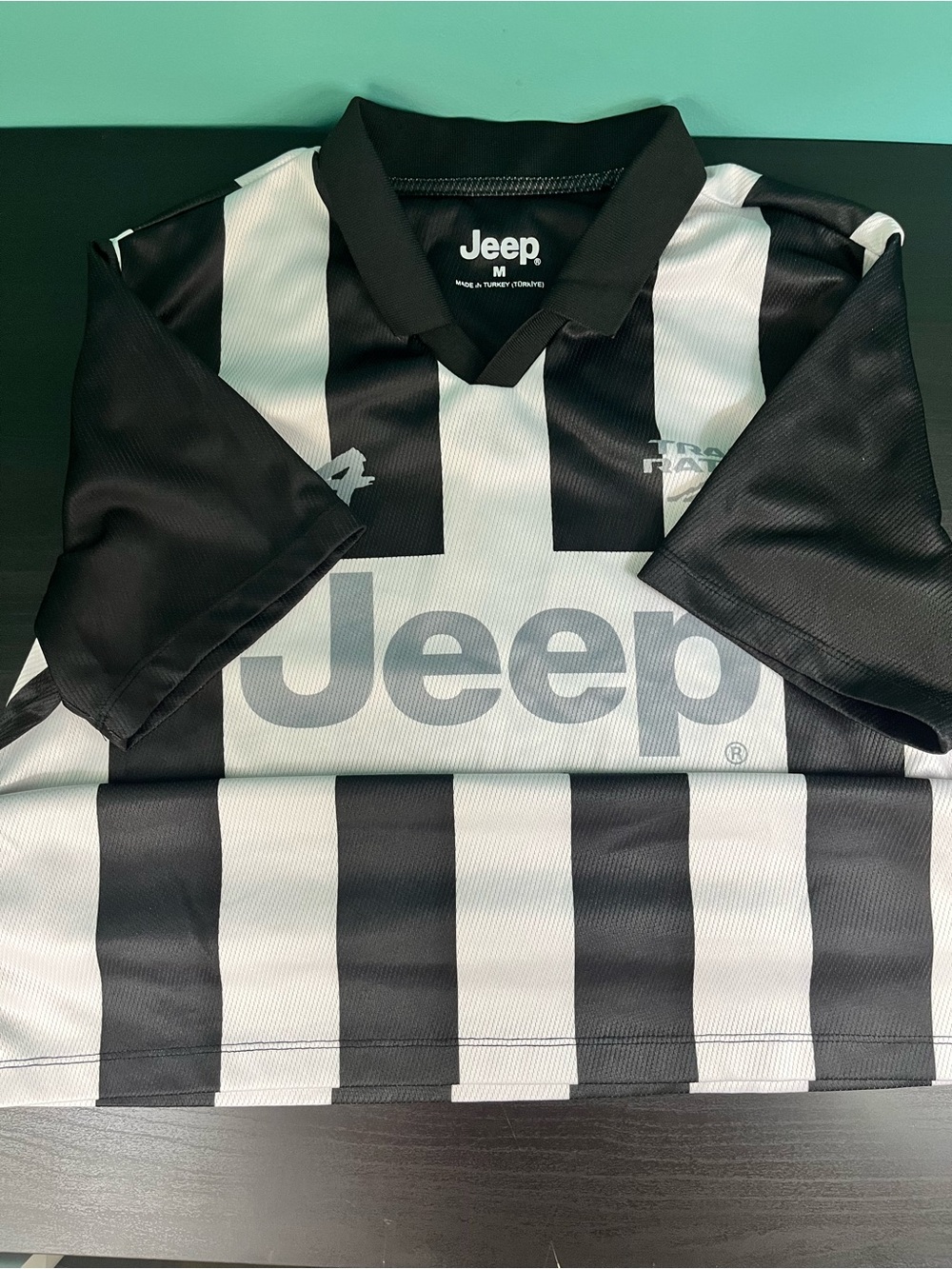 Jeep Black and White Striped Polo Jersey